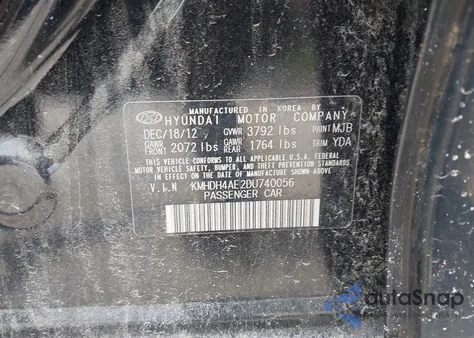 2013 Hyundai Elantra Gls из США, поврежденный, VIN KMHDH4AE2DU740056